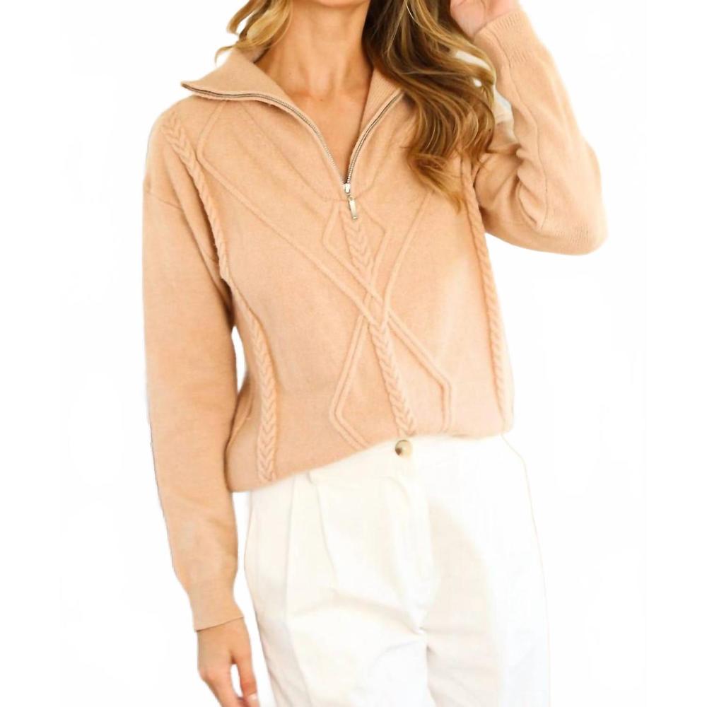 NEW BABE textured half zip sweater in camel